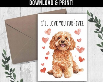 デジタルダウンロード コッカプー犬のバレンタインカード、面白いコッカプー記念日カード、犬からの犬のお母さんの愛のカード、アプリコットコッカプー犬愛好家