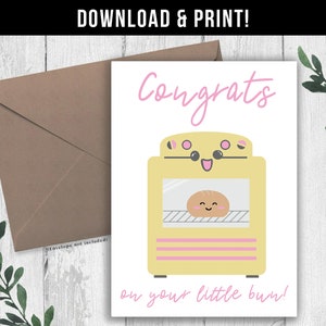 DIGITALER DOWNLOAD Süßer Brötchen im Ofen Schwangerschaft Glückwunschkarte. Mama zu sein Karte. Ausdruckbare Schwangerschaft Karte. Baby Shower Karte für Mädchen.