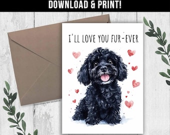 Cartão de Dia dos Namorados com Cachorro Cockapoo Preto para Download Digital, Cartão de Aniversário Engraçado com Cockapoo, Cartão de Amor de Mãe para Mãe de Cachorro, Amante de Cachorro Cockapoo Preto