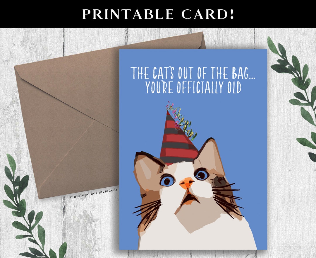 Printable Cat Birthday Card. Funny Cat Birthday Card. Digital Download ...