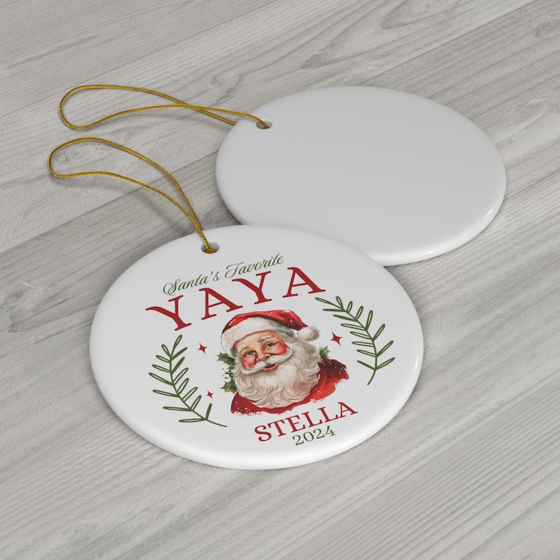 Personalized Yaya Ornament, Vintagestyle Santa's Favorite Yaya, Greek