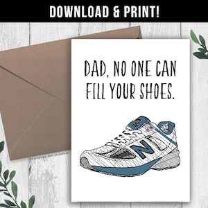 DIGITALE DOWNLOAD Grappige Vaderdagkaart - niemand kan je schoenen vullen. Afdrukbare New Balance-kaart. Klassieke Dad-sneakers. Papa grapkaart.