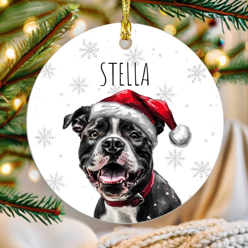 Personalized Black Pitbull Christmas Ornament, Custom Name Bully Dog