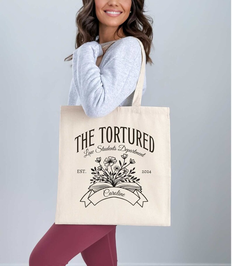 Personalized Law School Tote Bag, Custom Tortured Law Students Department 1L 2L 3L Canvas Bag, Future Lawyer Gift, Funny Attorney Gift image 3