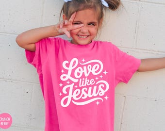 Camiseta infantil "Love Like Jesus" de Comfort Colors®, camiseta cristiana retro para niñas, camiseta infantil "Godly Faith Jesus", camiseta infantil "Religious Child Bible Versicles"