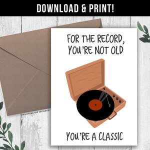 DIGITAL DOWNLOAD Funny Birthday Card For Vinyl Collector, Classic Retro Turntable Record Player Birthday Card For Him, Grandpa, Dad, Friend