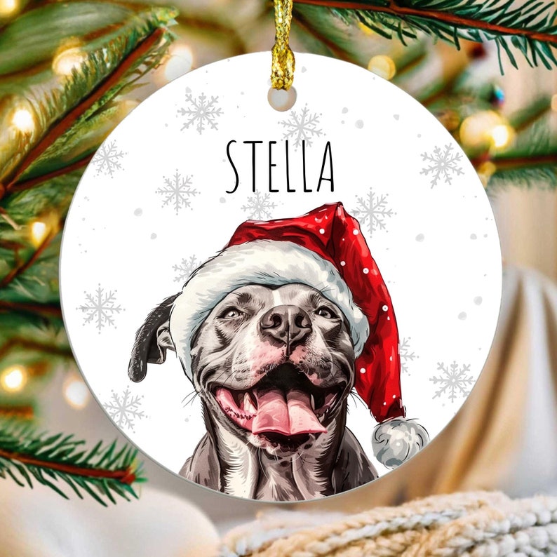 Personalized Pitbull Ornament, Custom Name Bully Dog Mom Ornament, Pet