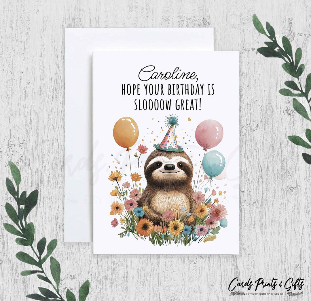 Personalized Sloth Birthday Card, Funny Custom Name Birthday Gift for ...