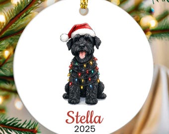 Personalized Miniature Schnauzer Terrier Christmas Ornament, Custom Dog Name Keepsake, Black Mini Schnauzer Dog Mom, Dog Lover Pet Loss Gift