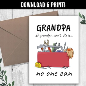DOWNLOAD DIGITAL Cartão de aniversário engraçado para o vovô, se o vovô não consegue consertar, ninguém consegue, presente de Natal para o vovô, cartão dos avós do avô