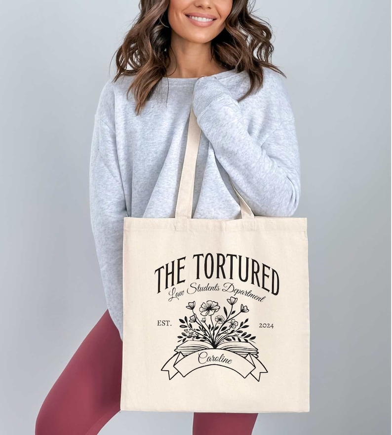 Personalized Law School Tote Bag, Custom Tortured Law Students Department 1L 2L 3L Canvas Bag, Future Lawyer Gift, Funny Attorney Gift image 4