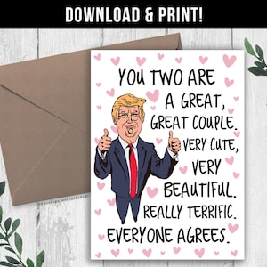 DOWNLOAD DIGITAL Cartão de casamento engraçado Trump, cartão de parabéns de noivado, cartão de aniversário, presente de noivado para casal, presente de chá de panela