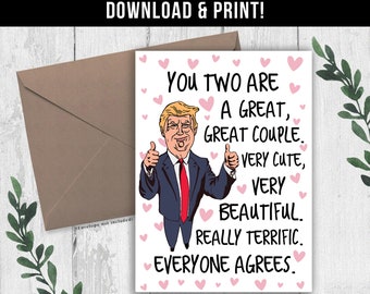 DESCARGA DIGITAL: Tarjeta de boda divertida de Trump, tarjeta de felicitación de compromiso, tarjeta de aniversario, regalo de compromiso para pareja, regalo de despedida de soltera