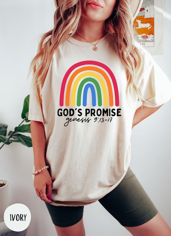 Comfort Colors® Gods Promise Christian Rainbow Shirt, Genesis 9:13, Retro Rainbow Womens Tshirt, Christian Trendy, Promise Not Pride Tee