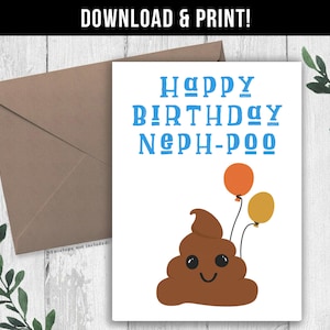 DIGITALE DOWNLOAD Grappige verjaardagskaart neef, brutale verjaardagskaart voor neef, neef-Poep verjaardagskaart, grappige kinderen verjaardagskaart, neef cadeau
