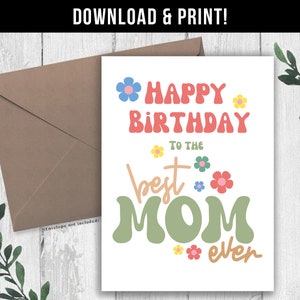 DOWNLOAD DIGITAL Cartão de aniversário retrô para mamãe, cartão de aniversário para mamãe imprimível, eu te amo mamãe, presente para mamãe, cartão de aniversário da melhor mamãe de todos os tempos dos anos 70 e 80