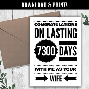 DOWNLOAD DIGITAL Cartão engraçado de 20º aniversário para marido, presente de 20º aniversário para ele, cartão de 20 anos juntos, 7300 dias de casamento