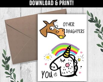 DIGITAL DOWNLOAD Lustige Geburtstagskarte für Tochter. Pferd & Einhorn Geburtstagsgeschenk für Tochter. Andere Töchter, Du Geburtstagskarte zum Ausdrucken.