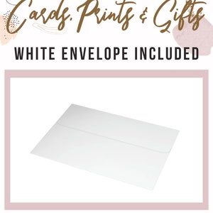 May include: A white envelope included with a card, print, or gift. The envelope is lying flat on a white surface.