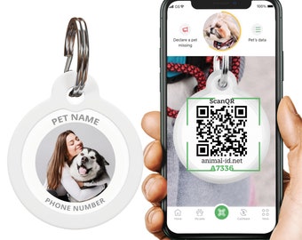 Pet Id Tag With Your Photo, Custom Designer QR Code Dog Id Tag, Personalized Dog Tag Pet Lover Gift