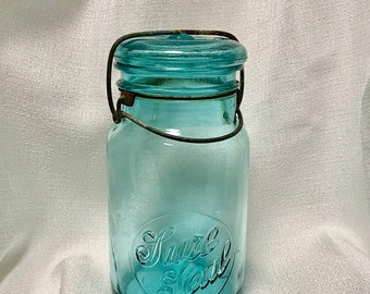 Antique 1920s Sure Seal | Blue 1 Quart (32 oz) | Product Line/Trade Name Glass Canning Jar/Lightning Jar/Fruit Jar/Mason Jar