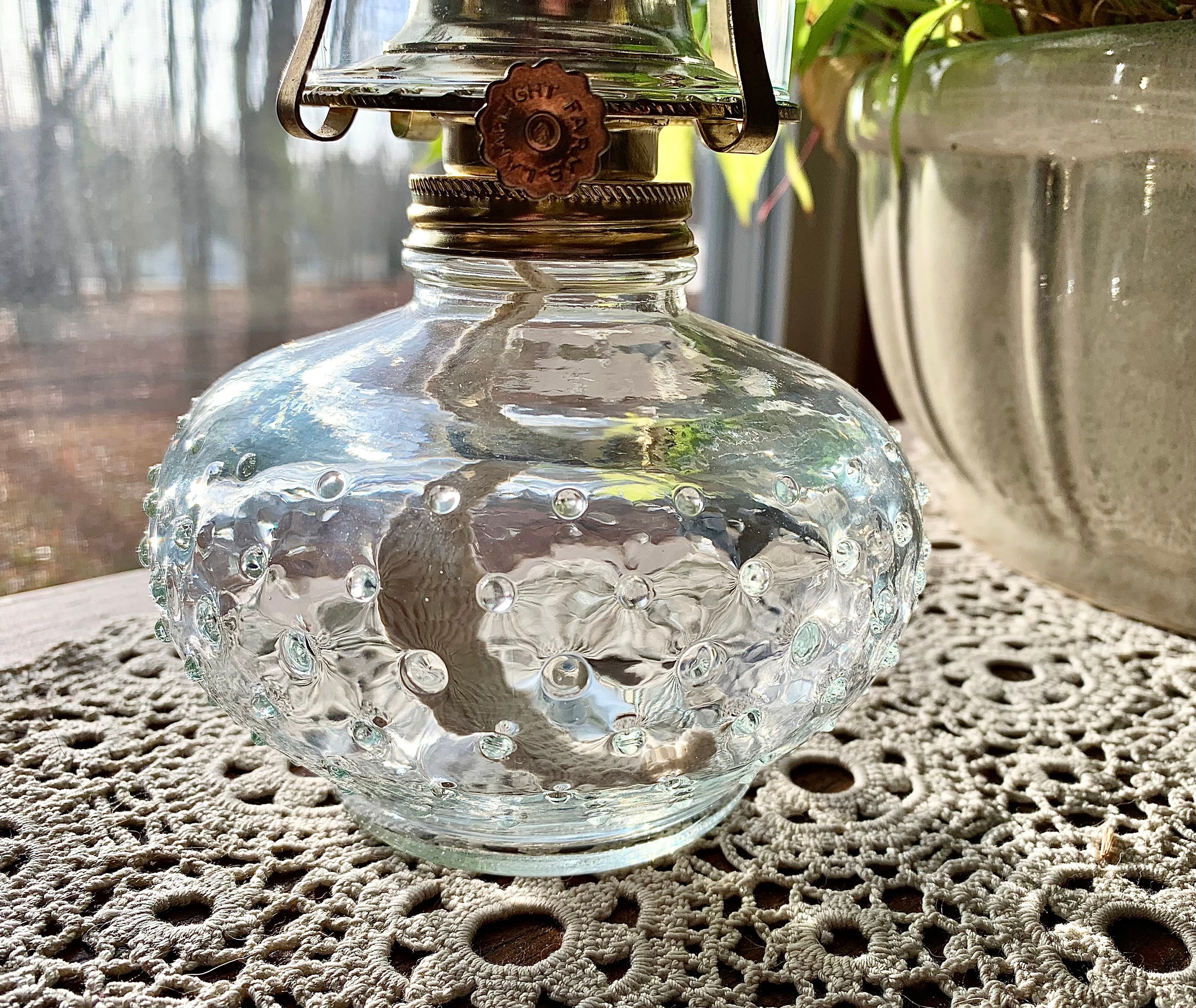 Vintage 1980s | Lamplight Farms | Clear Hobnail | Hurricane