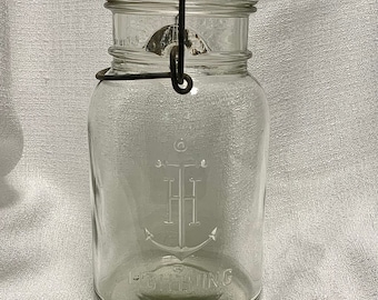 RARE Vintage 1930s | Anchor Hocking Lightning Clear Quart (32 oz) | Glass Canning Jar/Lightning Jar/Fruit Jar