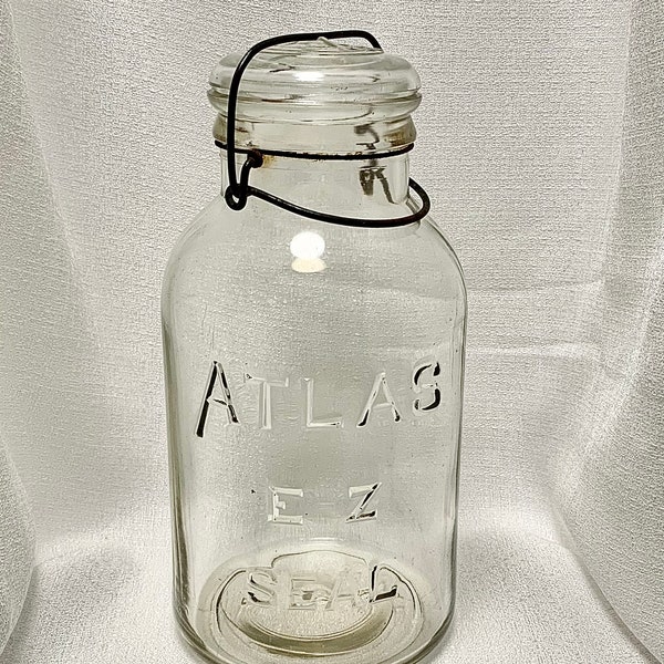 HARD TO FIND | Vintage 1915-1930s | Hazel Atlas E-Z Seal | Clear, Style #2 | Large Half Gallon Canning Jar/Mason Jar/Lightning Jar/Fruit Jar