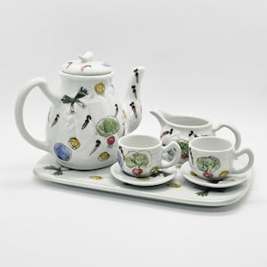 Miniature Floral Tea Set: Hand-Painted Fairy Garden Decor
