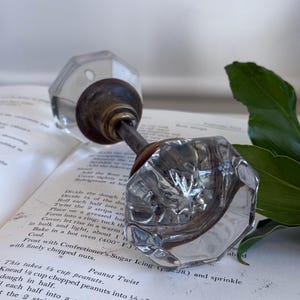 Vintage Crystal Glass Door Handle: Aged Brass Knob, Architectural Salvage