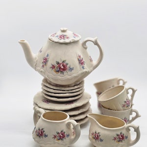 Miniature Fairy Garden Tea Set: Vintage Rose Display Decor