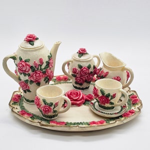 Miniature Floral Tea Set: Fairy Garden Decor, Dollhouse Play