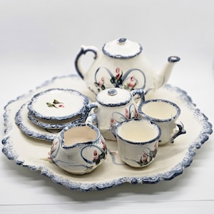 Vintage Miniature Tea Set: Fairy Garden Decor, Bears & Hearts