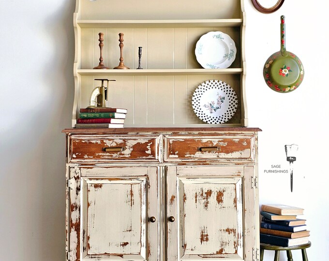 Vintage Country Hutch Maple China Hutch Pantry Coffee Bar Kitchen Hutch