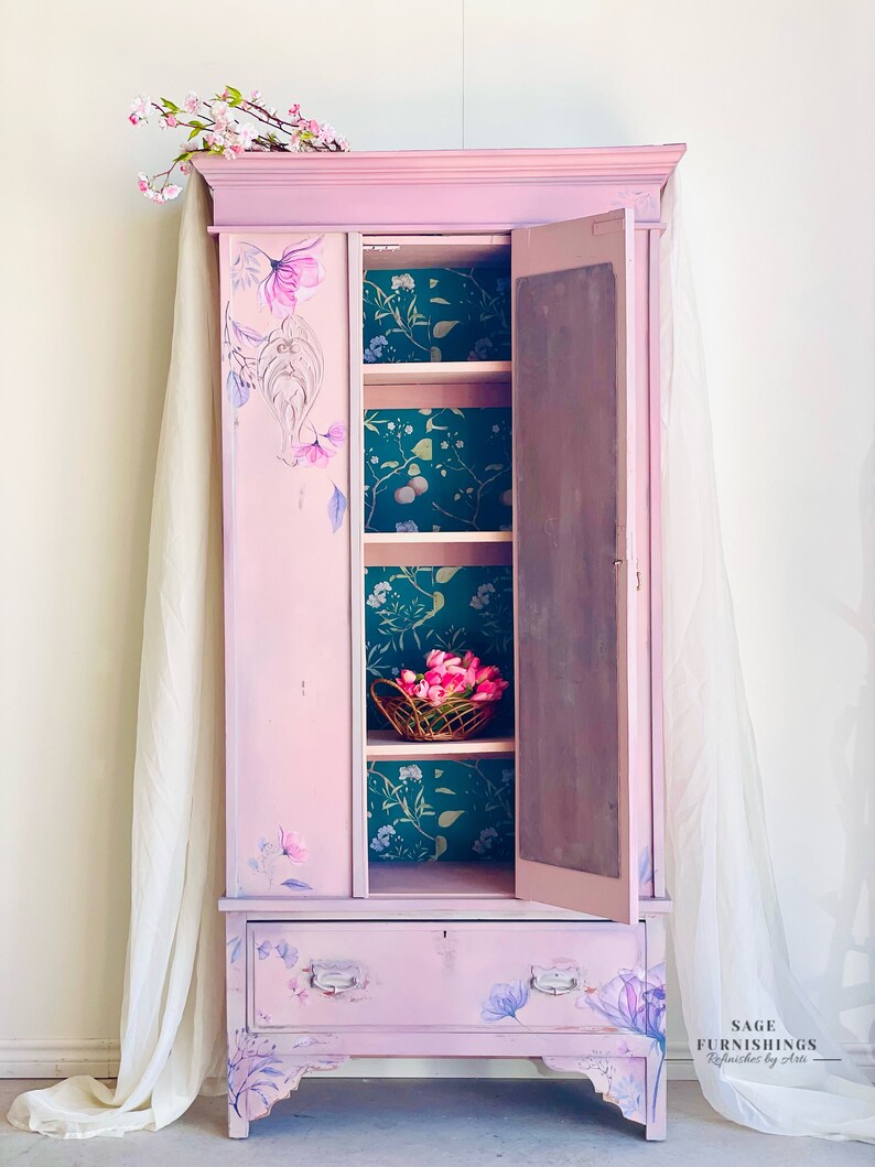 Vintage Wardrobe Armoire Linen Nursery Entryway