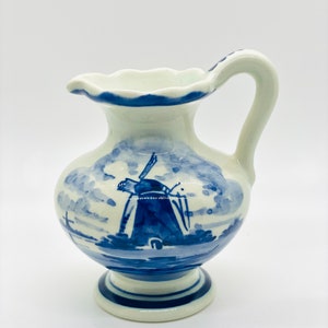 Delft Blue creamer Hand Painted Windmill Floral Blue and White made in Holland