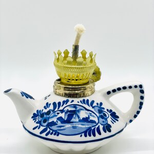 Delft Blue Oil Lamp: Hand-Painted Windmill, Made in Holland