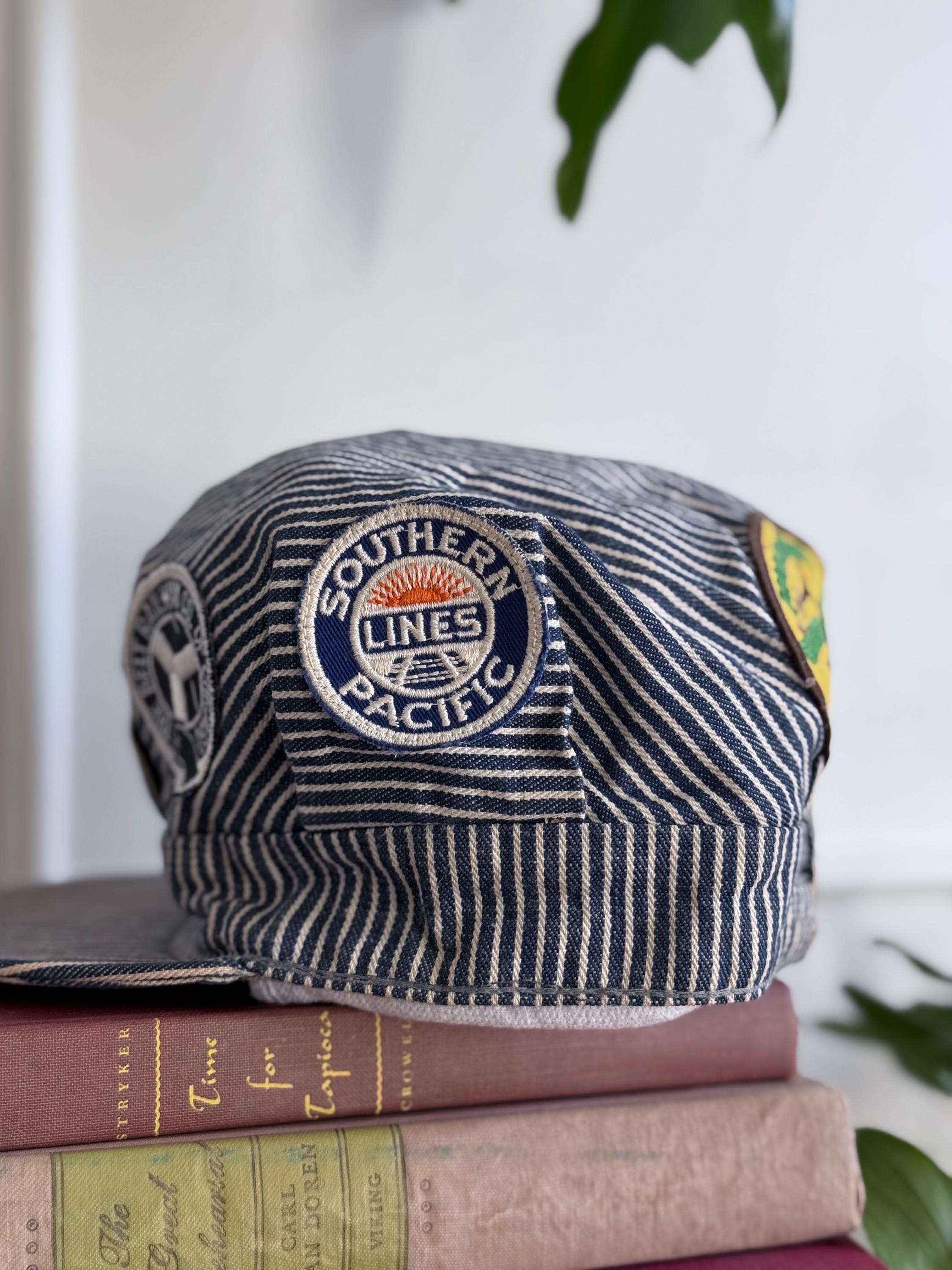 Vintage Lee Denim Conductor Hat Railroad Stripe Engineer Cap Union Made USA Vintage LEE Denim Hat Sanforized Railroad Engineer Cap Union  main image 4