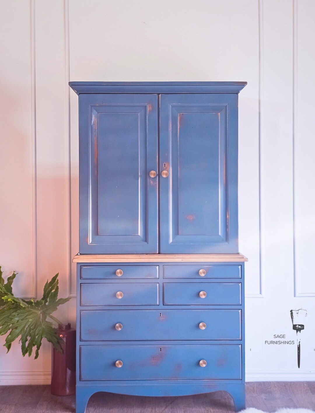 Blue Dresser: Tall Wardrobe Cabinet, Linen Storage, Modern Design, Chic Organization for Bedroom ...