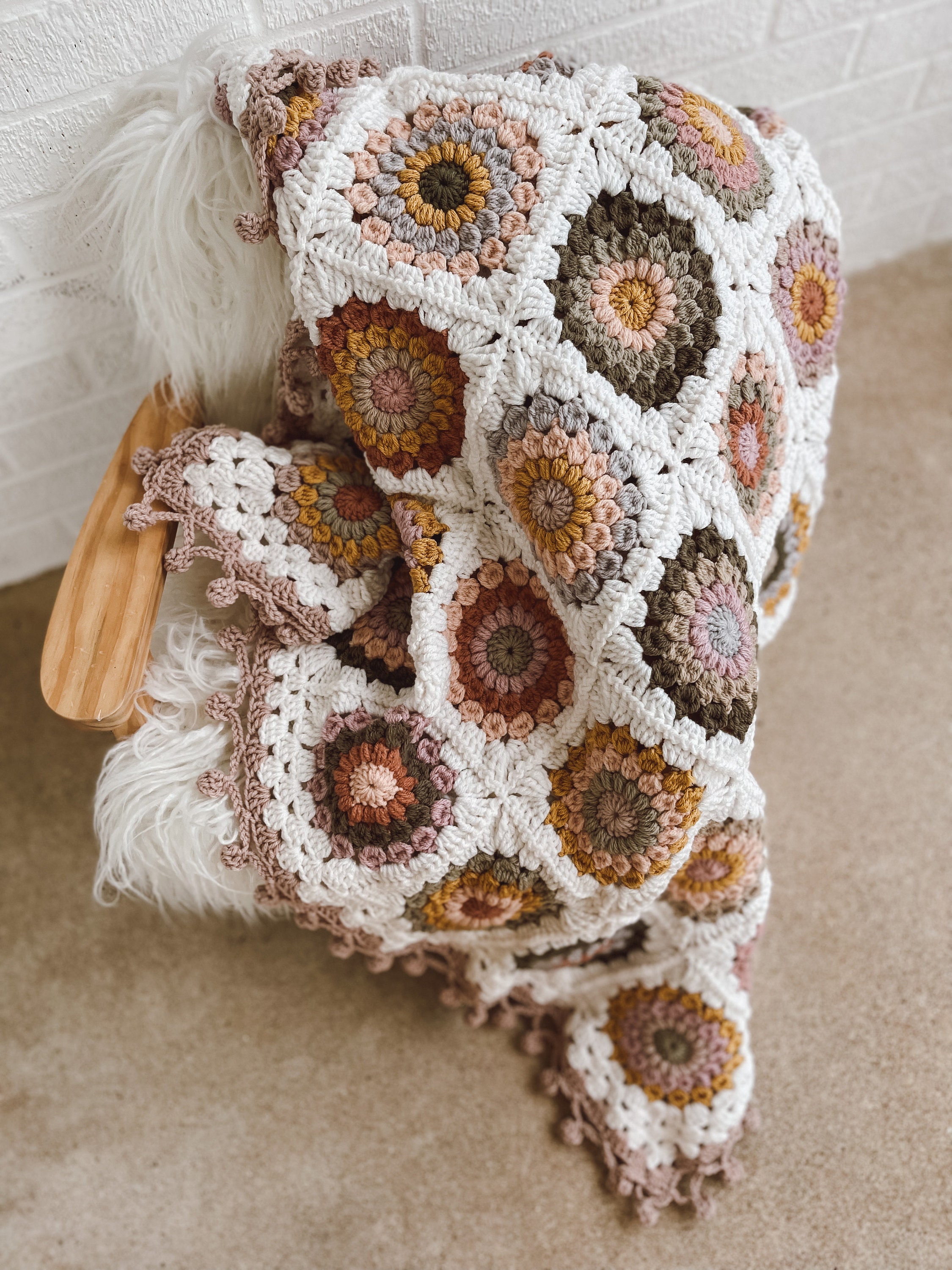 Sienna Sunburst Granny Square Crochet Blanket, Granny Square