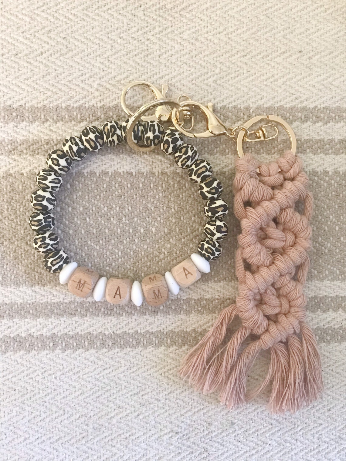 Wristlet Keychain Silicone beaded keychain Cheetah Etsy