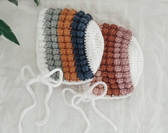 Gender Neutral Baby Bonnet, rainbow bonnet newborn, boho bobble bonnet, gift for baby, newborn baby bonnet, modern baby bonnet