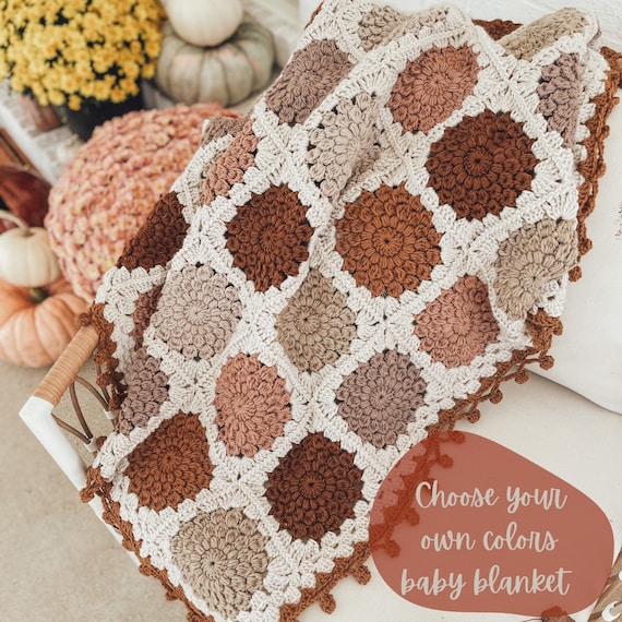 Custom Sunburst Granny Square Crochet Baby Blanket, Granny Square