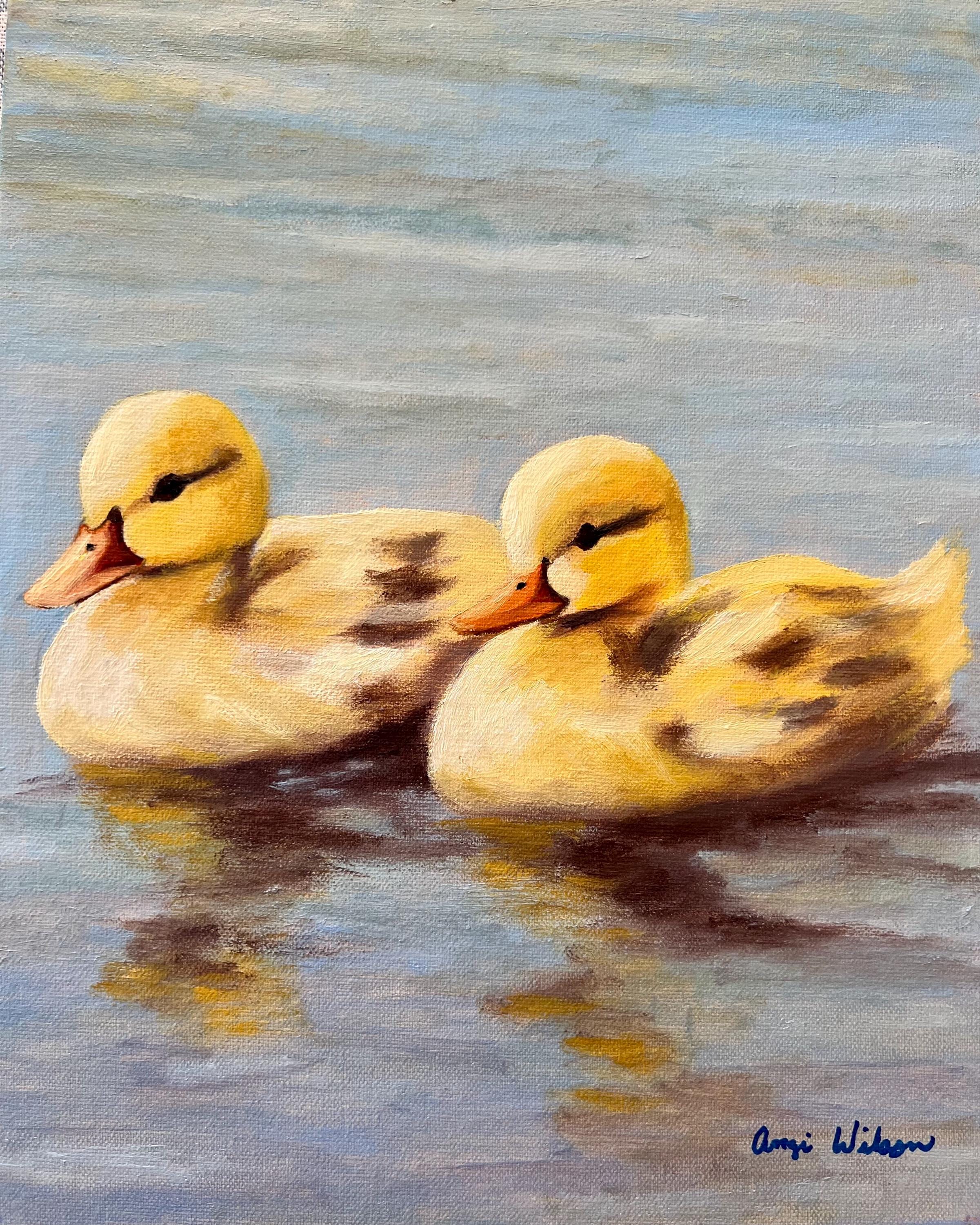 アヒルの子の油絵：黄金の仲間たち、8x10 リネンパネル - Etsy 日本