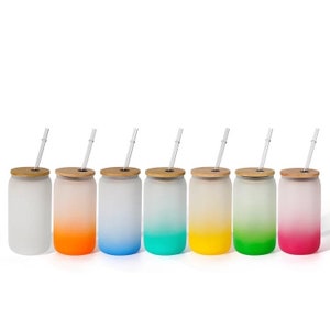 16oz Sublimation Colored Glass Can Tumbler With Bamboo Lid