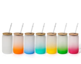16oz Sublimation Colored Glass Can Tumbler With Bamboo Lid