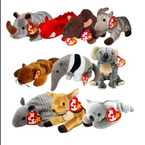 Ty Beanie Babies Grunt, Tank, Spike, Ants, Mel, Bucky, Roam Eucalyptus, Whisper, Goatee