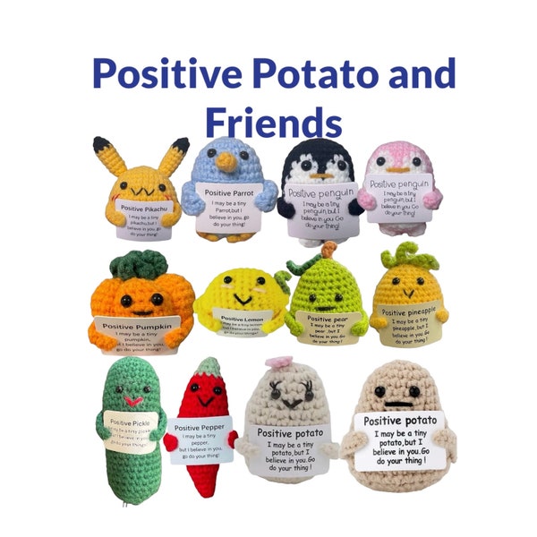 Positive Doll Stuffed Animal Emotional Support Crochet Amigurumi, Inspirational Funny Friend! Pineapple, Pumpkin, Penguin, Pepper, Potato
