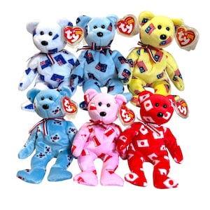 Ty Beanie Babies Flag Bears 2005 Asia Pacific Exclusive Set (Black Nose)