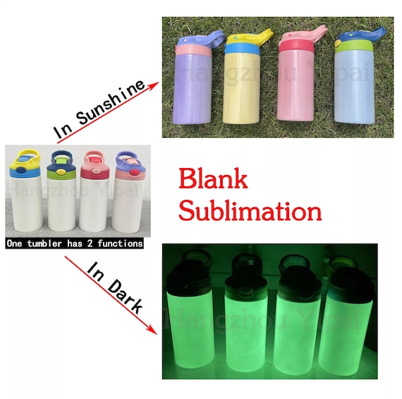 12 Pack 3 IN 1 UV and Glow in the Dark Straight 12oz Sublimation Tumbler  Kids Water Bottles With Shrink Wrap and Rubber Bottoms 
